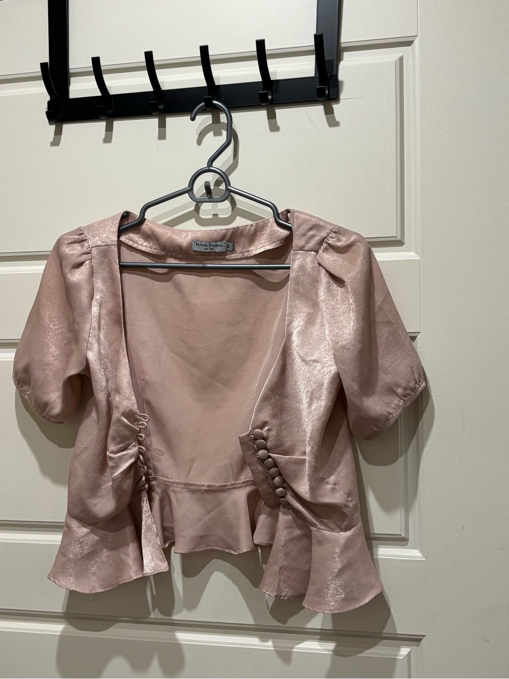 Petite Studio Blush Satin Peplum Blouse
